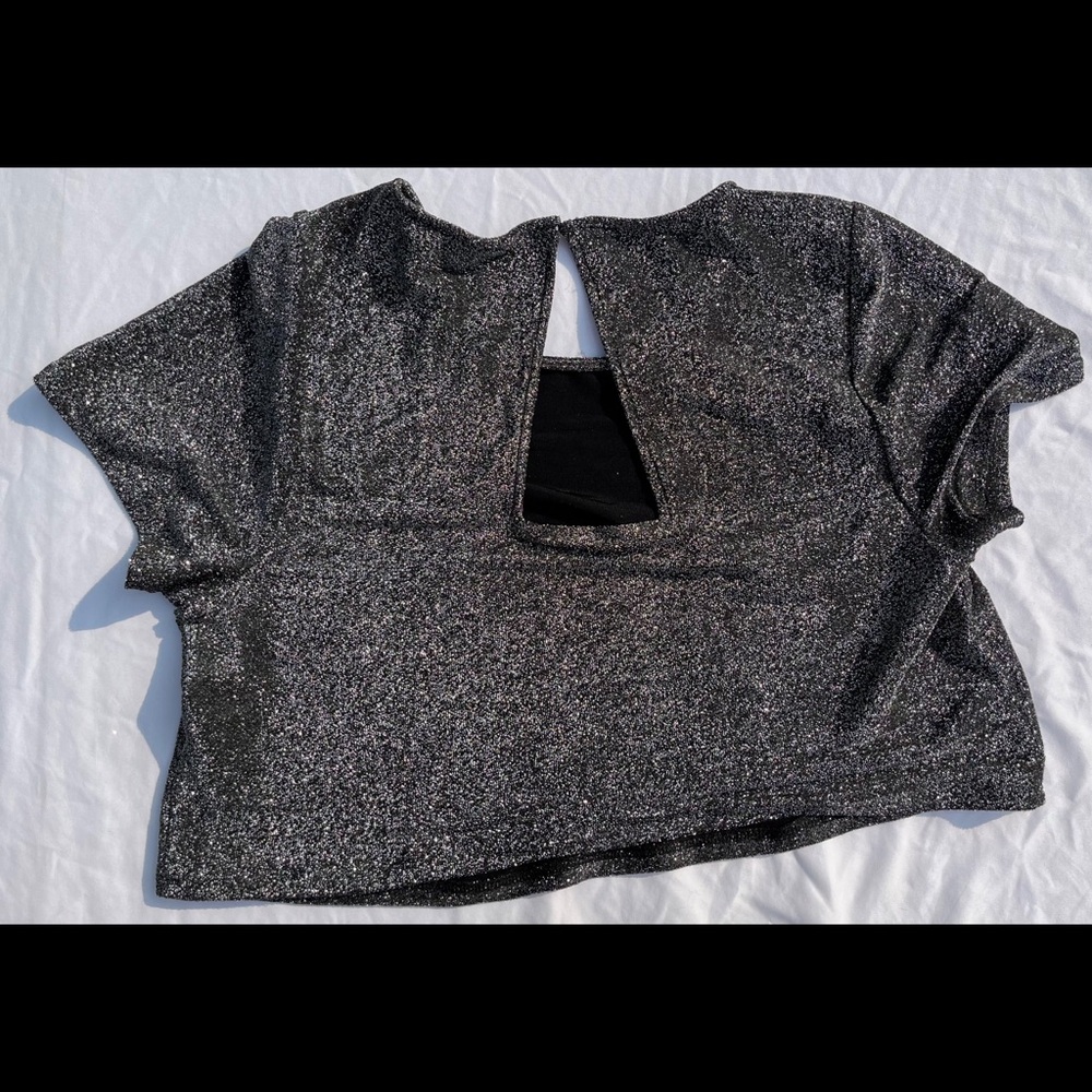 Black & Silver Glitter Crop Top & Wide Leg Pant Set - Picture 9 of 17